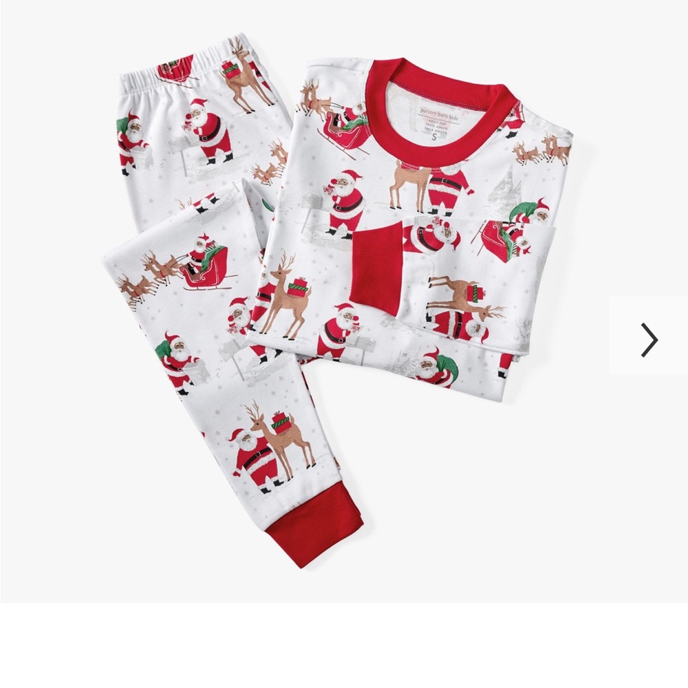 3 Set Bundle Pottery Barn Family Pajama Adult (S & M) Santa Organic & Baby 0-3 M